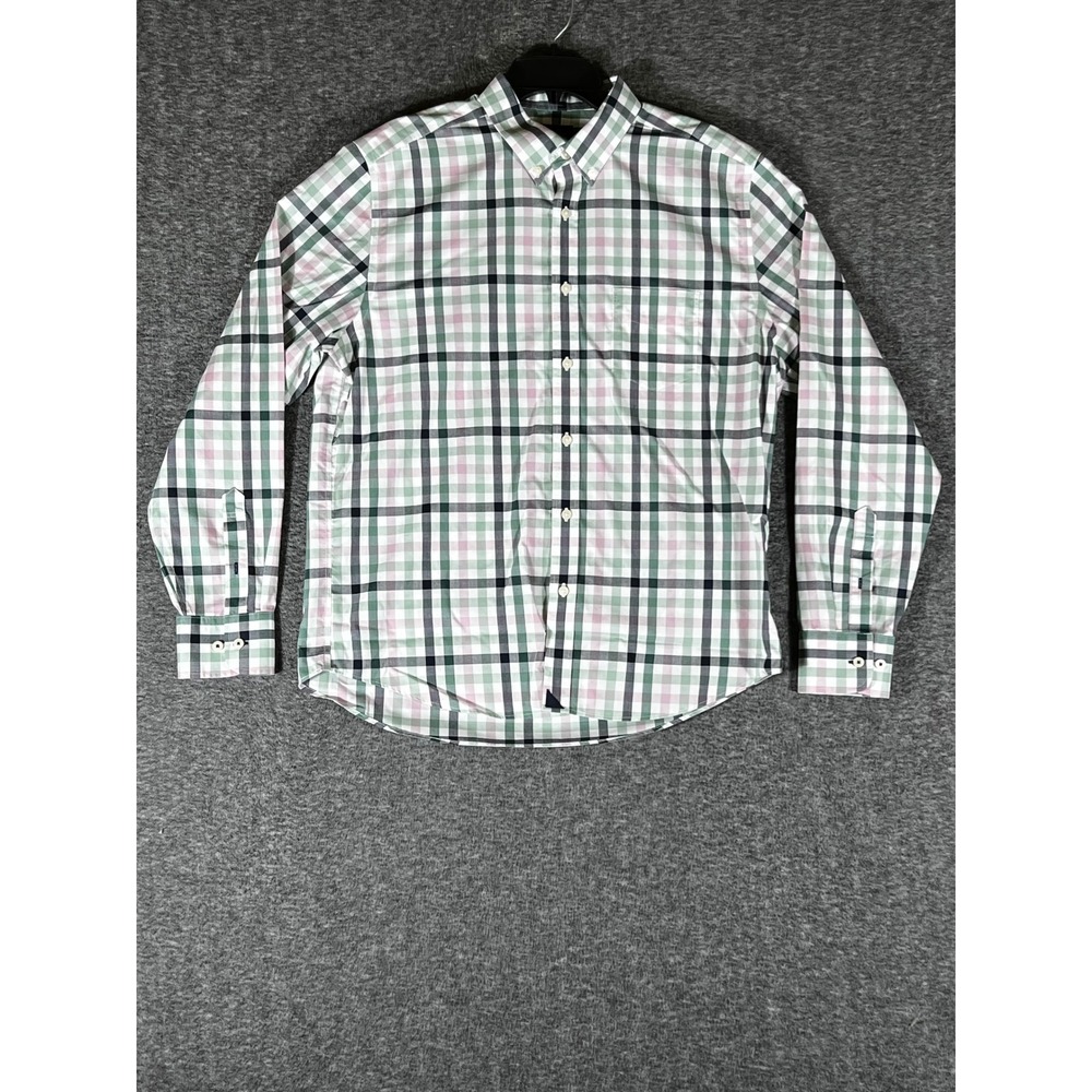 UNTUCKit Mens Large Green Pink Plaid Wrinkle Free Cotton Button Down Shirt L